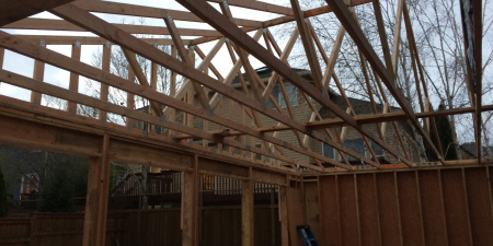 truss installed and rough framing on addition
