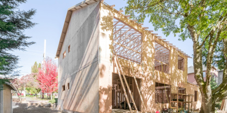 Rear view of Custom Home framing and sheathing